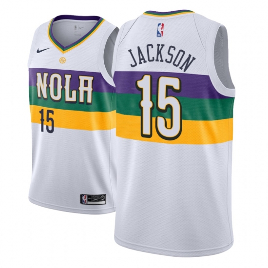 Men NBA 2018-19 New Orleans Pelicans #15 Frank Jackson City Edition White Jersey - Ujersey