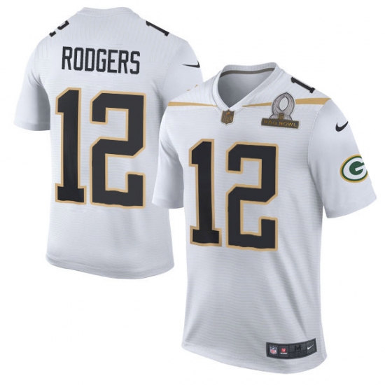 Men's Nike Green Bay Packers #12 Aaron Rodgers Elite White Team Rice 2016 Pro Bowl NFL Jersey - Ujersey