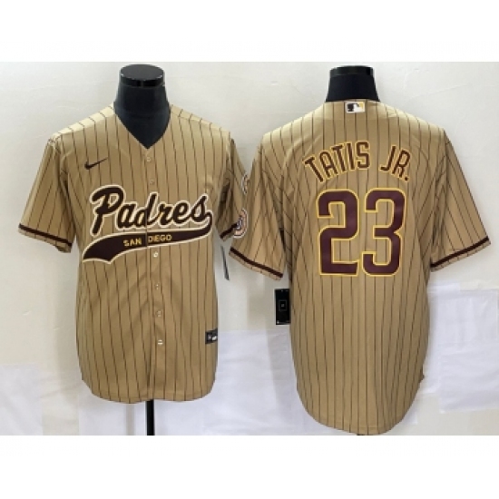 Men's San Diego Padres #23 Fernando Tatis Jr Tan NEW 2023 Cool Base Stitched Jersey 1 - Ujersey
