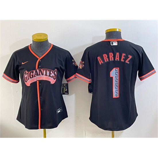 Women's San Francisco Giants #1 Luis Arraez Black 2026 Alternate Stadium Stitched Baseball Jersey(Run Small) - Ujersey