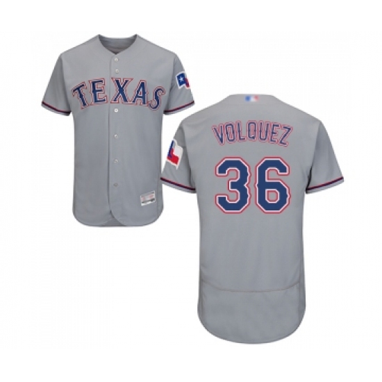 Men's Texas Rangers #36 Edinson Volquez Grey Road Flex Base Authentic Collection Baseball Jersey - Ujersey