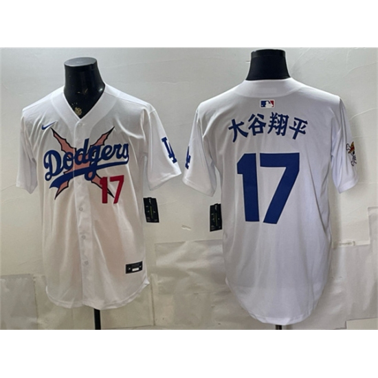 Men's Los Angeles Dodgers x One Piece #17 大谷翔平 White Vapor Premier Limited Stitched Baseball Jersey - Ujersey
