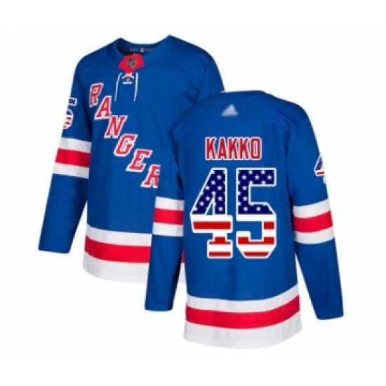 Men's New York Rangers #45 Kaapo Kakko Authentic Royal Blue USA Flag Fashion Hockey Jersey - Ujersey
