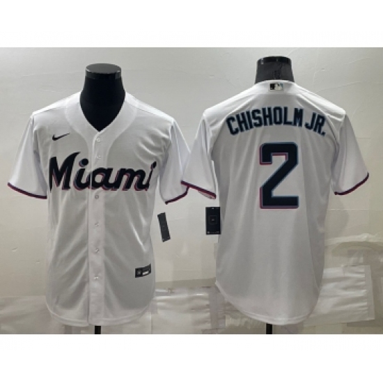 Men's Miami Marlins #2 Jazz Chisholm Jr White Stitched MLB Cool Base Nike Jersey - Ujersey