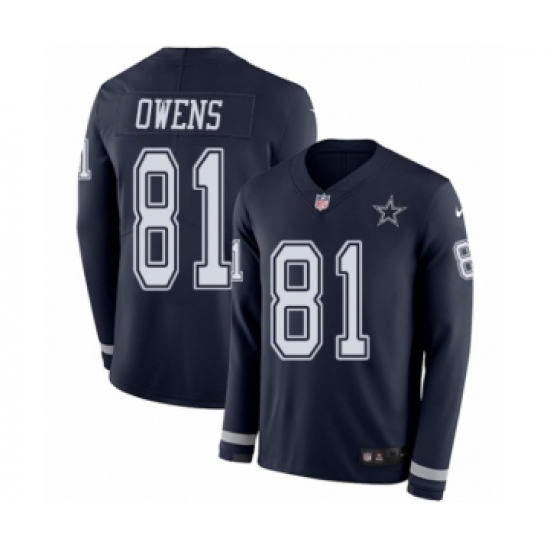 Men's Nike Dallas Cowboys #81 Terrell Owens Limited Navy Blue Therma Long Sleeve NFL Jersey - Ujersey