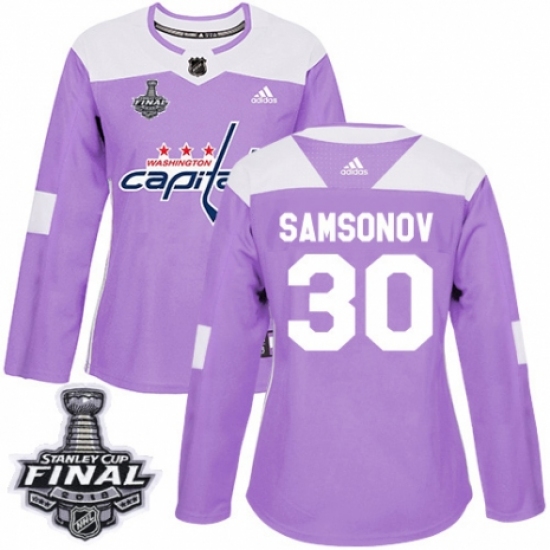Women's Adidas Washington Capitals #30 Ilya Samsonov Authentic Purple Fights Cancer Practice 2018 Stanley Cup Final NHL Jersey - Ujersey