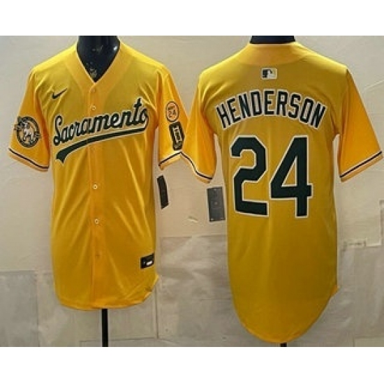 Men's Oakland Athletics #24 Ricky Henderson Yellow Limited Jersey