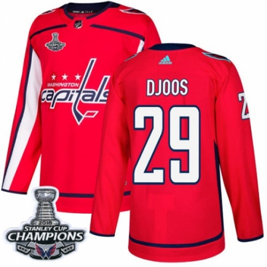 Men's Adidas Washington Capitals #29 Christian Djoos Authentic Red Home 2018 Stanley Cup Final Champions NHL Jersey - Ujersey