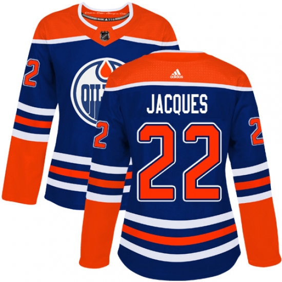 Women's Adidas Edmonton Oilers #22 Jean-Francois Jacques Authentic Royal Blue Alternate NHL Jersey - Ujersey