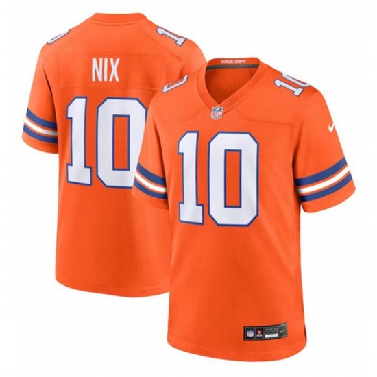 Men's Denver Broncos #10 Bo Nix Orange Mile High Collection F.U.S.E. 1977 Throwback Stitched Game Jersey - Ujersey