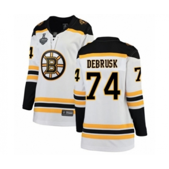 Women's Boston Bruins #74 Jake DeBrusk Authentic White Away Fanatics Branded Breakaway 2019 Stanley Cup Final Bound Hockey Jersey - Ujersey