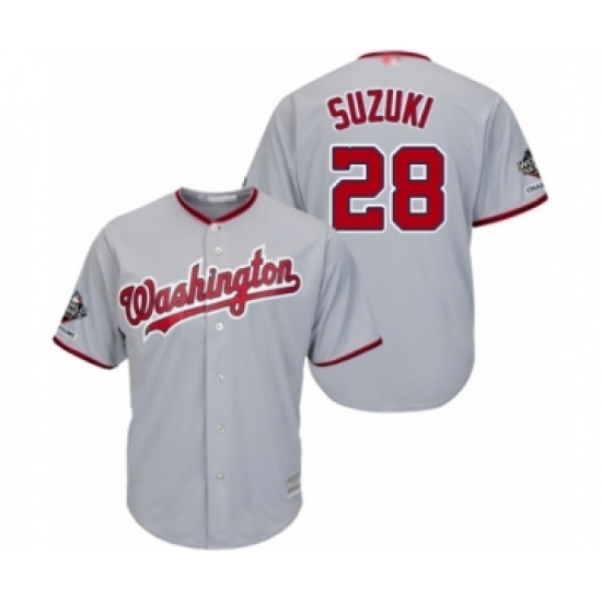 Youth Washington Nationals #28 Kurt Suzuki Authentic Grey Road Cool Base 2019 World Series Champions Baseball Jersey - Ujersey