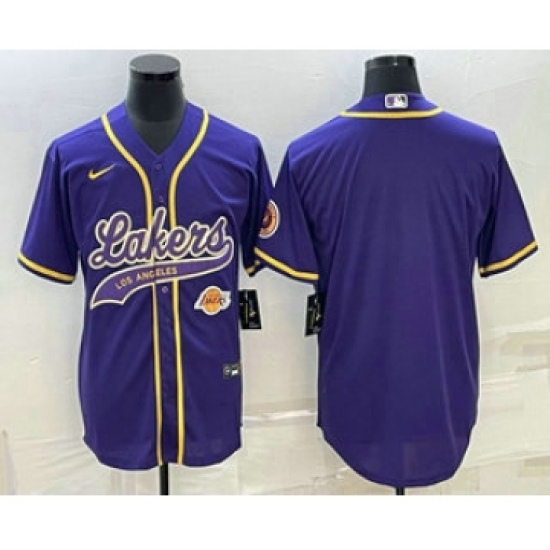 Men's Los Angeles Lakers Blank Purple With Cool Base Stitched Baseball Jersey - Ujersey