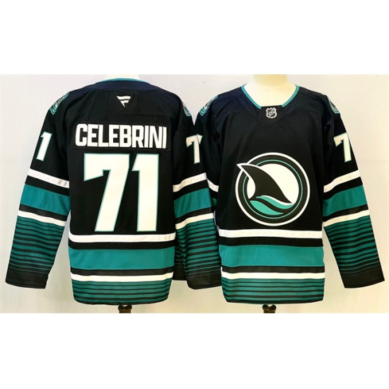 Men's San Jose Sharks #71 Macklin Celebrini Black 2024-25 Alternate Stitched Hockey Jersey - Ujersey