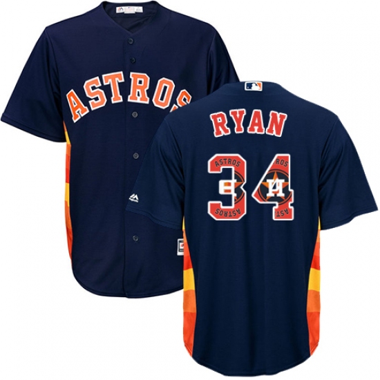 Men's Majestic Houston Astros #34 Nolan Ryan Authentic Navy Blue Team Logo Fashion Cool Base MLB Jersey - Ujersey