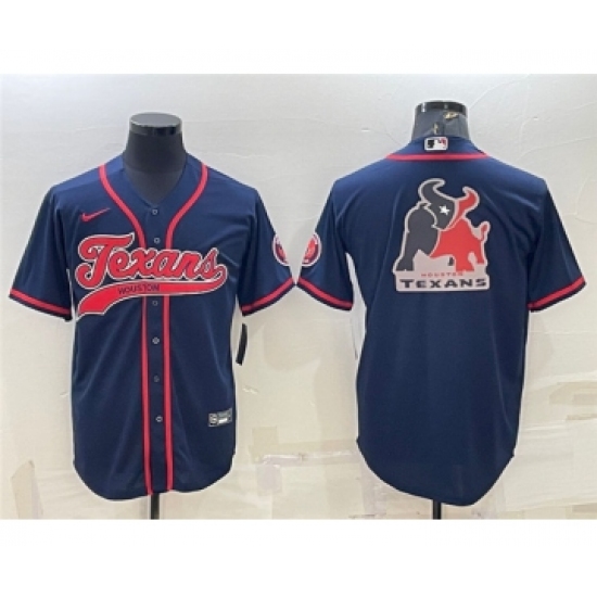 Men's Houston Texans Navy Team Big Logo With Patch Cool Base Stitched Baseball Jersey - Ujersey