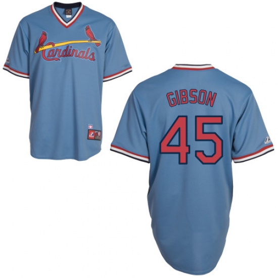 Men's Majestic St. Louis Cardinals #45 Bob Gibson Replica Blue Cooperstown Throwback MLB Jersey - Ujersey