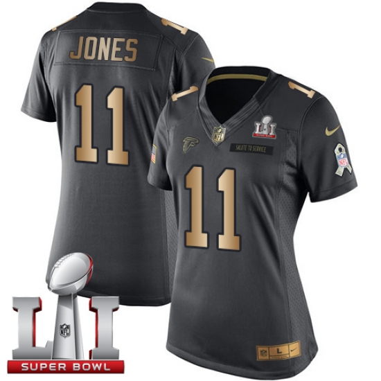 Women's Nike Atlanta Falcons #11 Julio Jones Limited Black/Gold Salute to Service Super Bowl LI 51 NFL Jersey - Ujersey