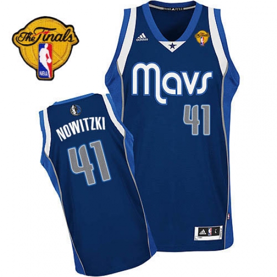 Men's Adidas Dallas Mavericks #41 Dirk Nowitzki Swingman Navy Blue Alternate Finals Patch NBA Jersey - Ujersey