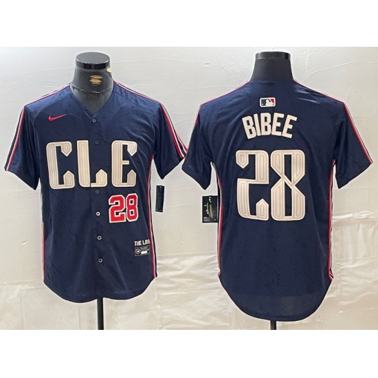 Men's Cleveland Guardians #28 Tanner Bibee Number Navy 2024 City Connect Limited Stitched Jersey - Ujersey