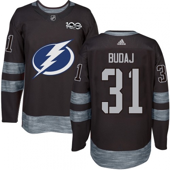 Men's Adidas Tampa Bay Lightning #31 Peter Budaj Authentic Black 1917-2017 100th Anniversary NHL Jersey - Ujersey