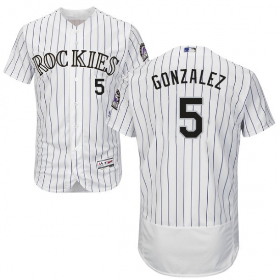 Men's Majestic Colorado Rockies #5 Carlos Gonzalez White Home Flex Base Authentic Collection MLB Jersey - Ujersey