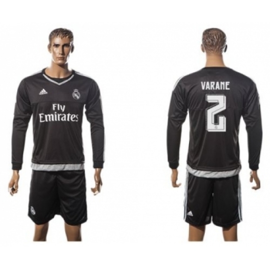 Real Madrid #2 Varane Black Long Sleeves Soccer Club Jersey