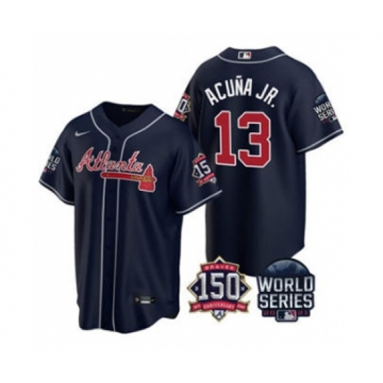 Men's Atlanta Braves #13 Ronald Acuna Jr. 2021 Navy World Series With 150th Anniversary Patch Cool Base Baseball Jersey - Ujersey