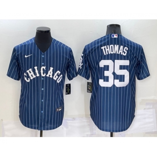 Men's Chicago White Sox #35 Frank Thomas Navy Cool Base Stitched Jersey - Ujersey