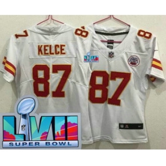 Women's Kansas City Chiefs #87 Travis Kelce Limited White Super Bowl LVII Vapor Jersey - Ujersey