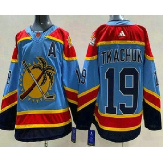 Men's Florida Panthers #19 Matthew Tkachuk Blue 2022 Reverse Retro Authentic Jersey - Ujersey
