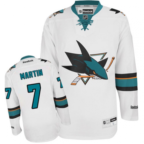 Youth Reebok San Jose Sharks #7 Paul Martin Authentic White Away NHL Jersey