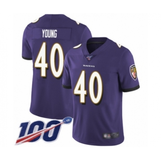 Men's Baltimore Ravens #40 Kenny Young Purple Team Color Vapor Untouchable Limited Player 100th Season Football Jersey - Ujersey