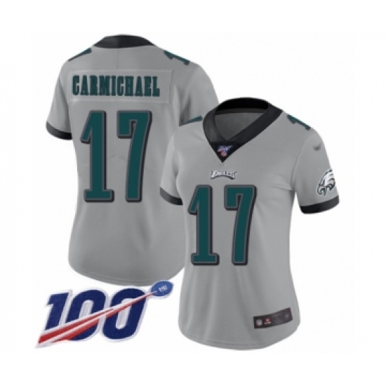 Women's Philadelphia Eagles #17 Harold Carmichael Limited Silver Inverted Legend 100th Season Football Jersey - Ujersey