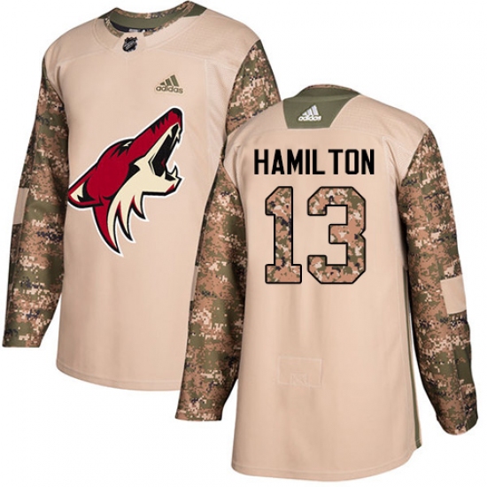 Men's Adidas Arizona Coyotes #13 Freddie Hamilton Authentic Camo Veterans Day Practice NHL Jersey - Ujersey