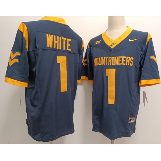 Men's West Virginia Mountaineers #1 Jahiem White Navy FUSE College Stitched Jersey - Ujersey