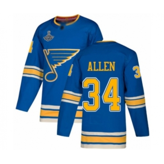 Youth St. Louis Blues #34 Jake Allen Authentic Navy Blue Alternate 2019 Stanley Cup Champions Hockey Jersey - Ujersey