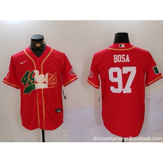 Men's San Francisco 49ers #97 Nick Bosa Red With Cool Base Stitched Baseball Jersey - Ujersey