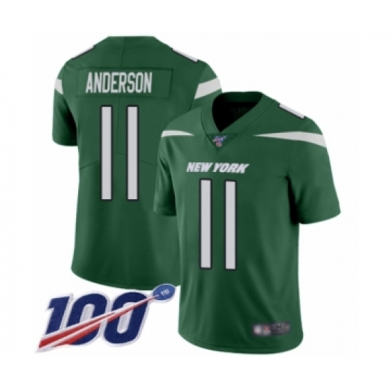 Men's New York Jets #11 Robby Anderson Green Team Color Vapor Untouchable Limited Player 100th Season Football Jersey - Ujersey