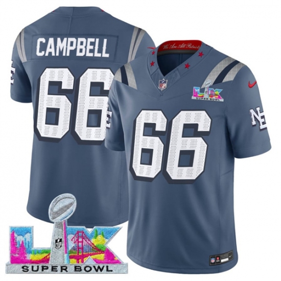 Men's New England Patriots #66 Will Campbell Storm Blue 2025 F.U.S.E. Super Bowl LX “Rivalries” Vapor Limited Football Stitched Jersey - Ujersey