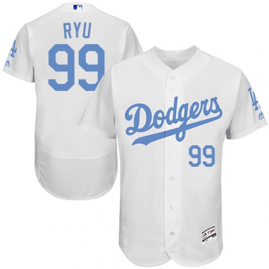 Men's Majestic Los Angeles Dodgers #99 Hyun-Jin Ryu Authentic White 2016 Father's Day Fashion Flex Base MLB Jersey - Ujersey