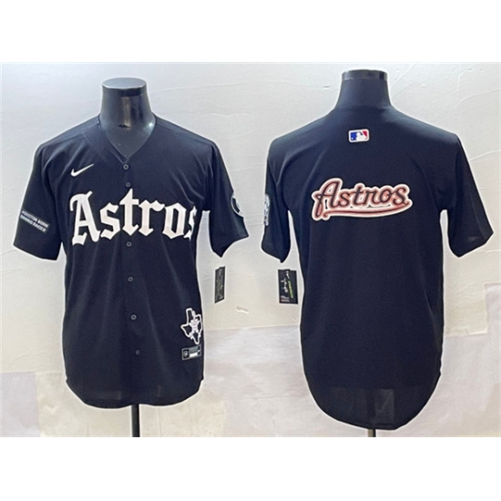 Men's Houston Astros Team Big Logo Black Gothic 'Houston Born Barrio Raised' Limited Stitched Baseball Jersey - Ujersey
