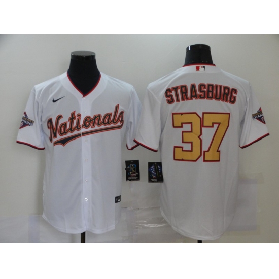 Men's Nike Washington Nationals #37 Stephen Strasburg White Gold Home Stitched Baseball Jersey - Ujersey