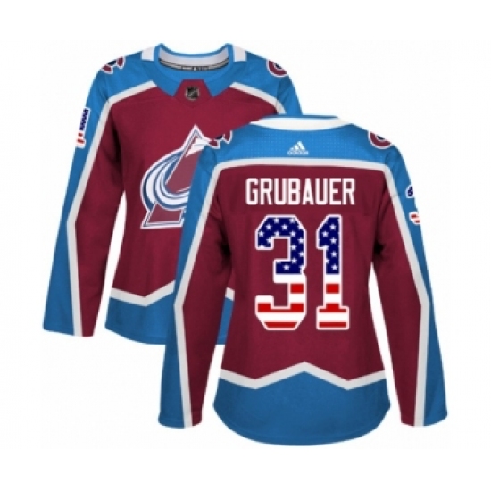 Women's Adidas Colorado Avalanche #31 Philipp Grubauer Authentic Burgundy Red USA Flag Fashion NHL Jersey - Ujersey