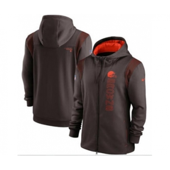 Men's Cleveland Browns 2021 Brown Sideline Team Performance Full-Zip Hoodie - Ujersey