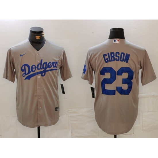 Men's Los Angeles Dodgers #23 Kirk Gibson Grey Cool Base Stitched Jersey - Ujersey
