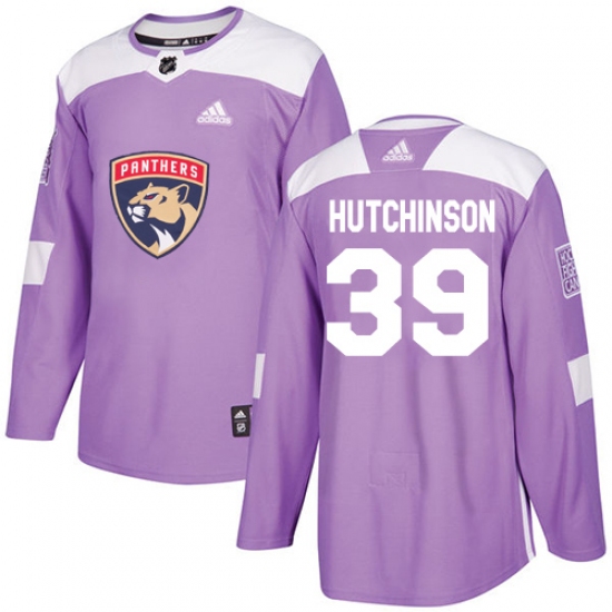 Men's Adidas Florida Panthers #39 Michael Hutchinson Authentic Purple Fights Cancer Practice NHL Jersey - Ujersey