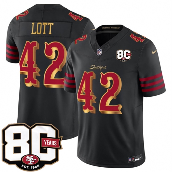Men's San Francisco 49ers #42 Ronnie Lott Black 80th Anniversary“Rivalries” 2026 F.U.S.E. Vapor Untouchable Limited Football Stitched Jersey - Ujersey
