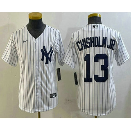 Youth New York Yankees #13 Jazz Chisholm Jr White Cool Base Stitched Jersey - Ujersey