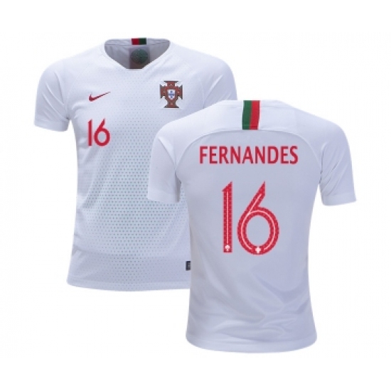 Portugal #16 Fernandes Away Kid Soccer Country Jersey